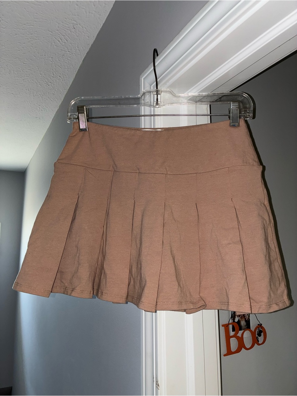 Ultra Flirt Pleated Skater Mini Skirt - Light Brown